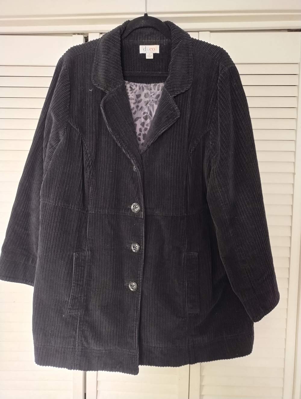 Denim&Co Black Corduroy Button-Front Coat